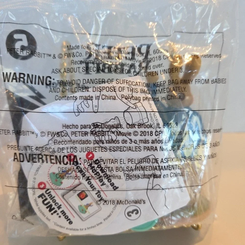 2018 PETER RABBIT MCDONALDS HAPPY MEAL TOY‎ Original Packaging